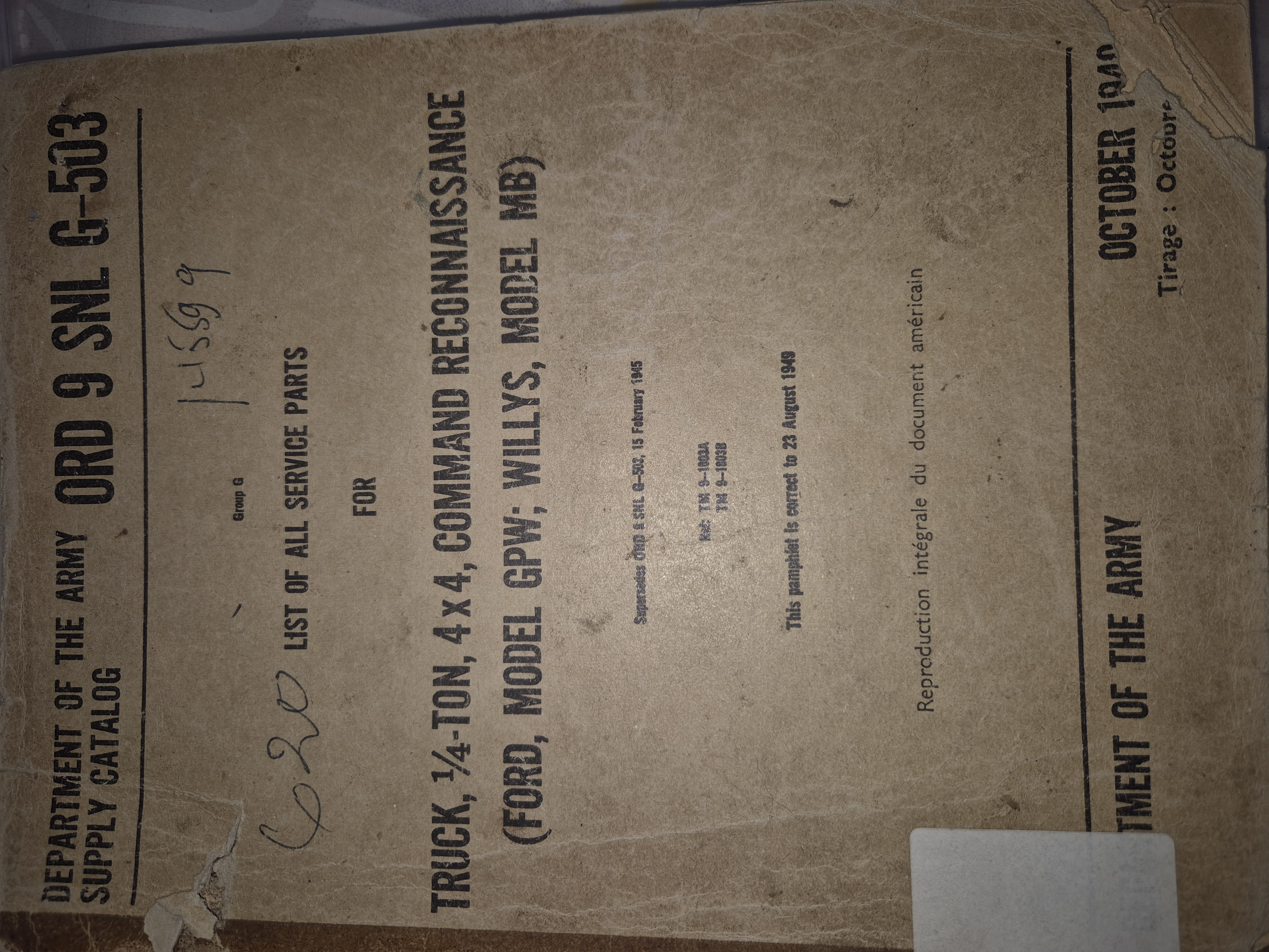 katalog rezervnih delova Willys MB/Ford GPW US Army